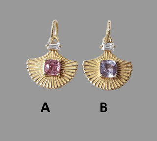 14K Gold Blue & Pink Spinel Pendant, Baguette Diamond