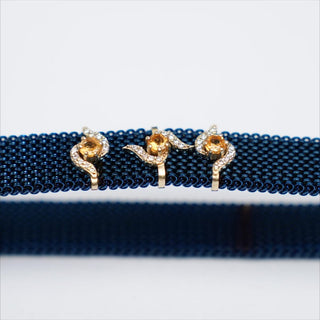 14K Gold Fanta Garnet & Natural Diamond Stretch Bracelet