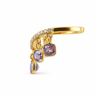 14K Gold Multi Spinel & Diamond Dangle Ring