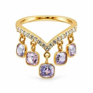 14K Gold Multi Spinel & Diamond Dangle Ring