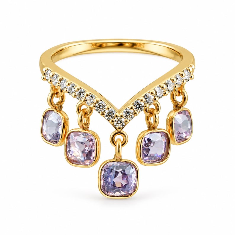 14K Gold Multi Spinel & Diamond Dangle Ring