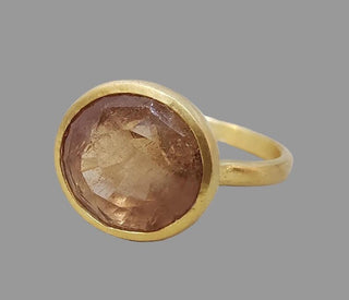 14k Matte Gold Imperial Topaz Ring, Round Peach Topaz Ring