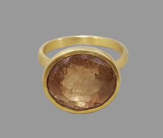 14k Matte Gold Imperial Topaz Ring, Round Peach Topaz Ring