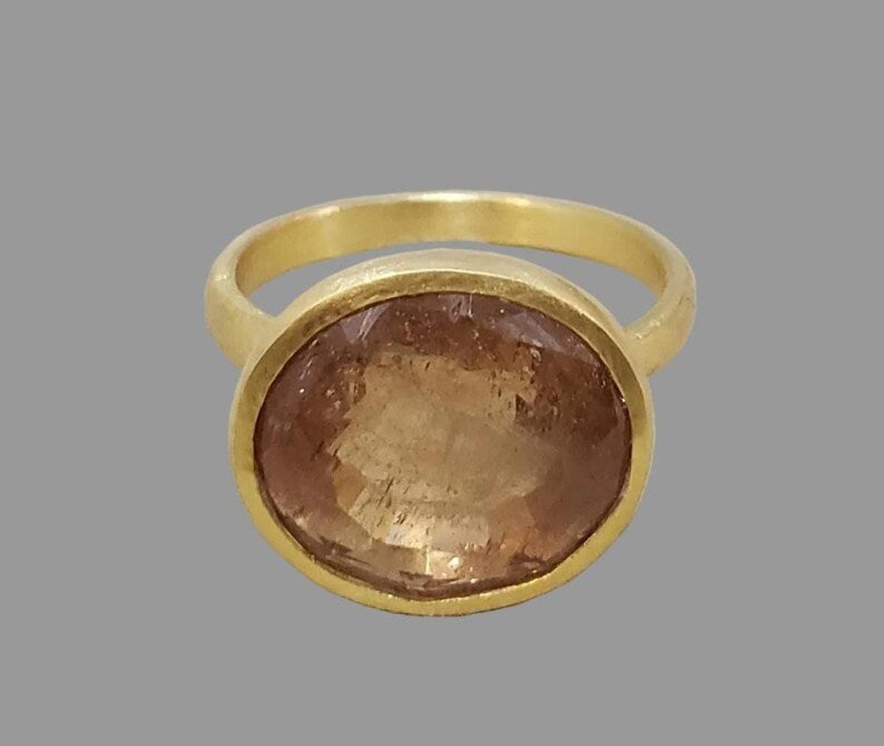 14k Matte Gold Imperial Topaz Ring, Round Peach Topaz Ring