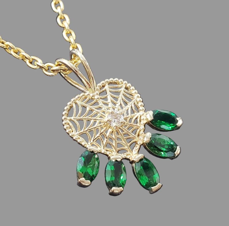 January birthstone pendant with natural tsavorite, side view