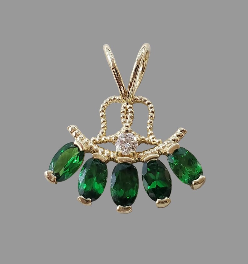 14k Gold Tsavorite With Diamond Charm Pendant