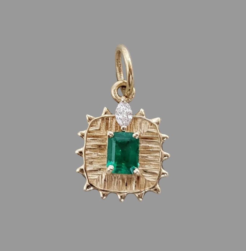 14K Gold Emerald Diamond Pendant, Marquise Diamond