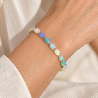 14K Gold Multi Fire Opal Bracelet, Natural Ethiopian Opal
