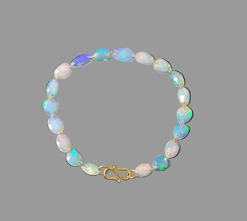 14K Gold Multi Fire Opal Bracelet, Natural Ethiopian Opal