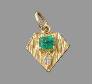 14K Gold Emerald and Diamond Pendant