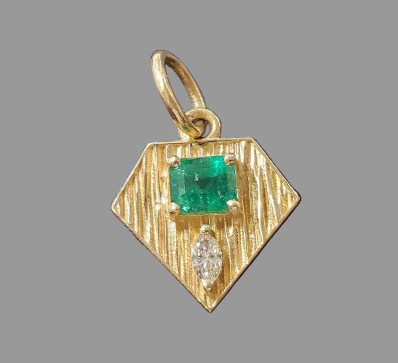 14K Gold Emerald and Diamond Pendant