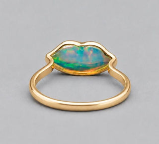 14k Gold Ethiopian Opal Ring, Lip Opal Shape