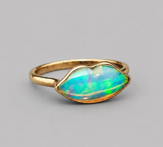 14k Gold Ethiopian Opal Ring, Lip Opal Shape