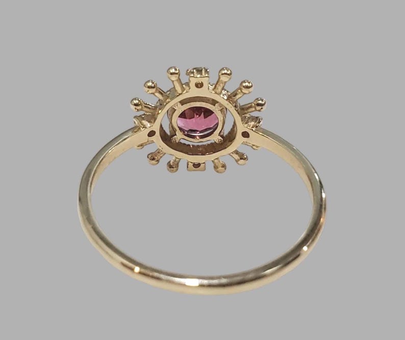 Sunburst Pink Tourmaline Ring | 14K Gold Diamond Ring