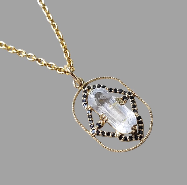 Fancy White Sapphire & Black Diamond 14k Gold Pendant