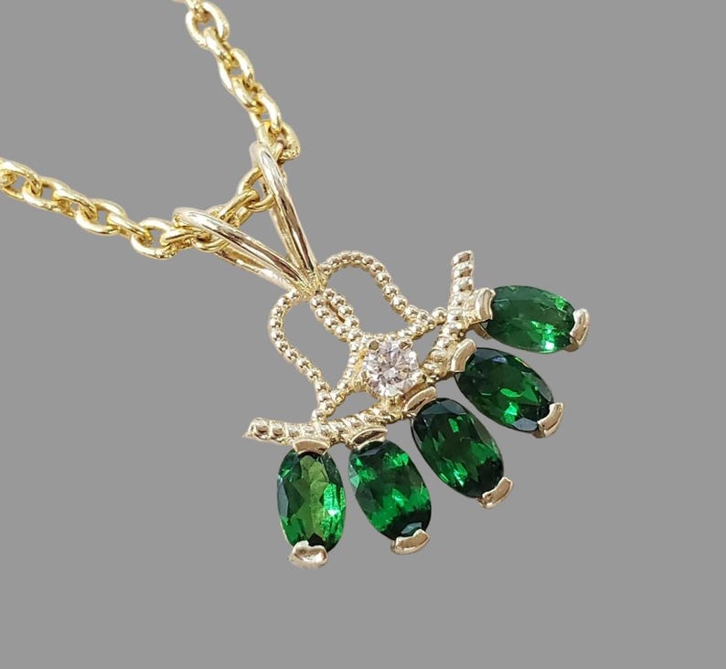 14k Gold Tsavorite With Diamond Charm Pendant