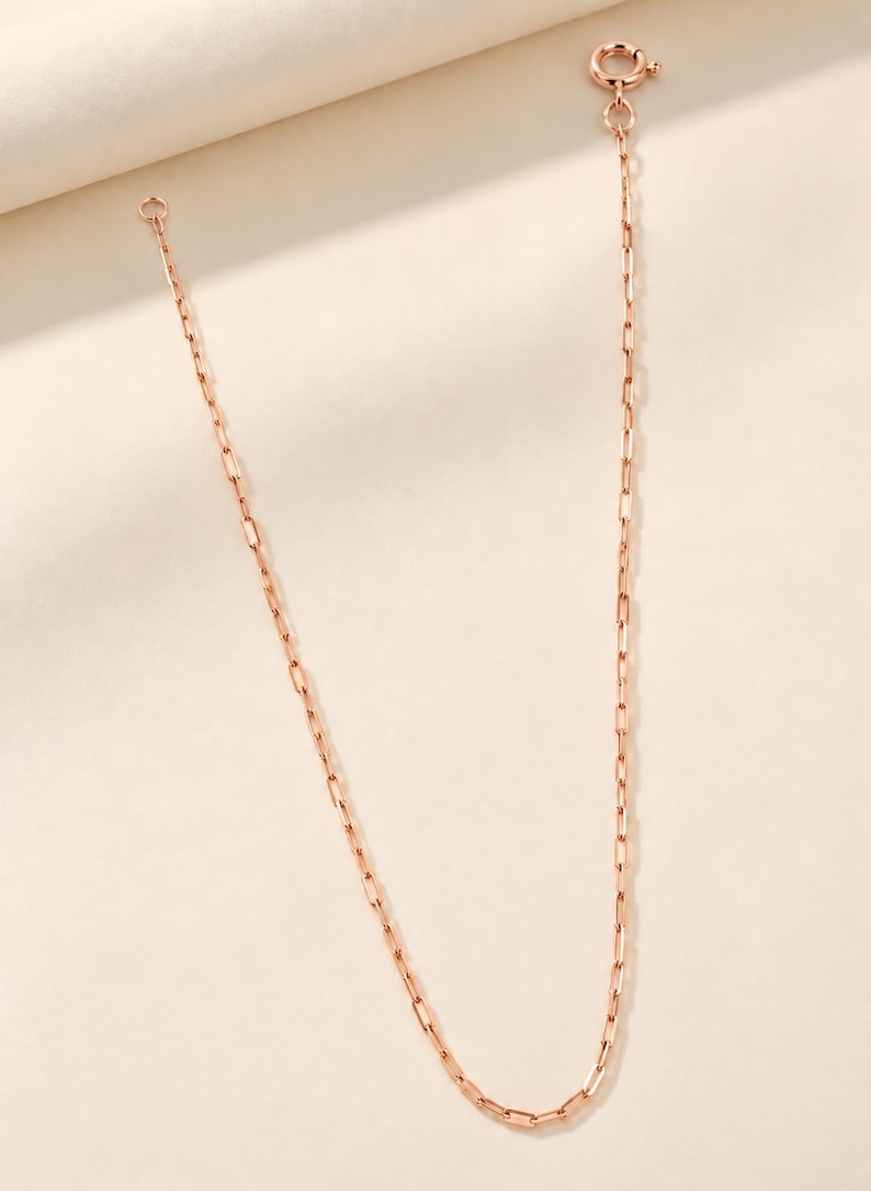 18K Rose Gold Paperclip Chain Necklace, Minimalist Link Necklace