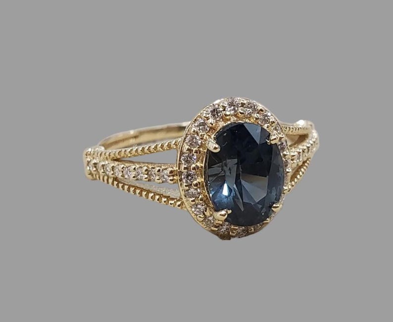 14k Gold Natural Blue Spinel and Diamond Ring
