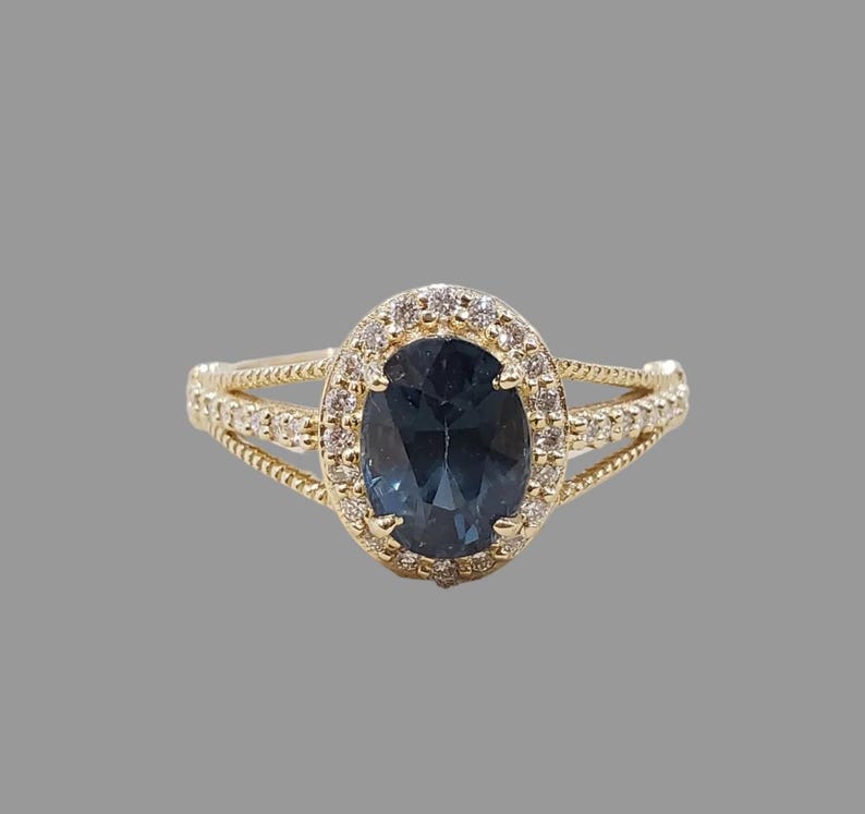 14k Gold Natural Blue Spinel and Diamond Ring