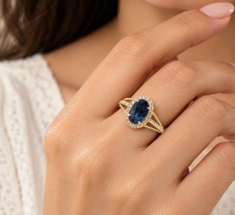 14k Gold Natural Blue Spinel and Diamond Ring