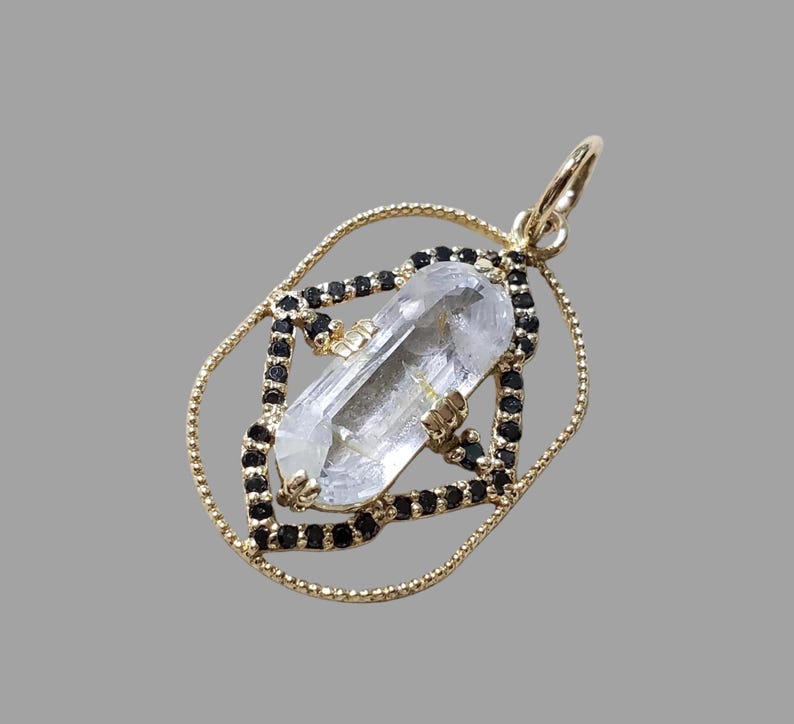Fancy White Sapphire & Black Diamond 14k Gold Pendant