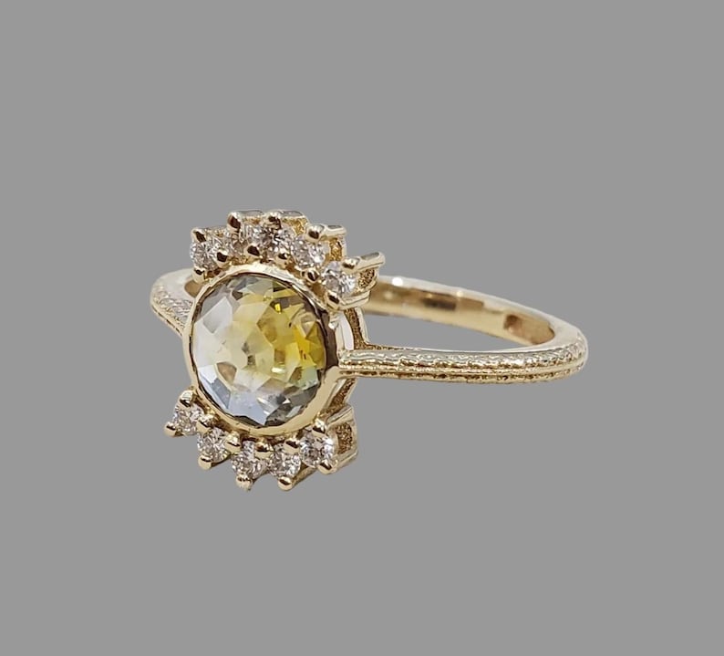 Bi Color Sapphire With Diamond 14k Gold Ring