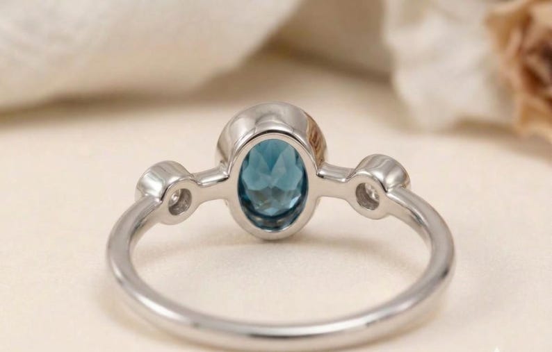 December birthstone ring in London blue topaz, side view