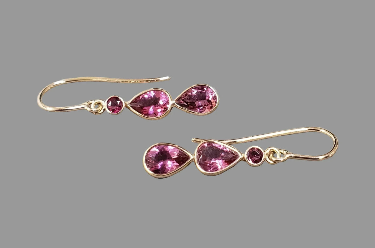 14K Gold Pink Tourmaline Teardrop Earrings: Women's Dangle Jewelry - K Jewelry Accessories