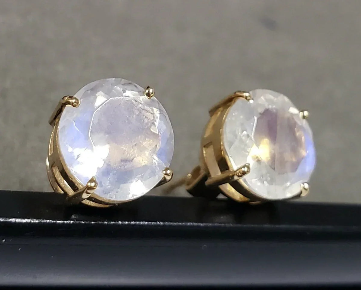 14k Gold Rainbow Moonstone Stud Earrings - K Jewelry Accessories