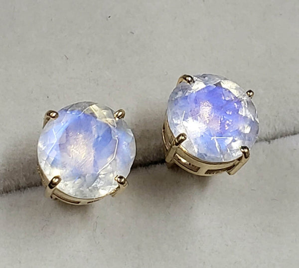 14k Gold Rainbow Moonstone Stud Earrings