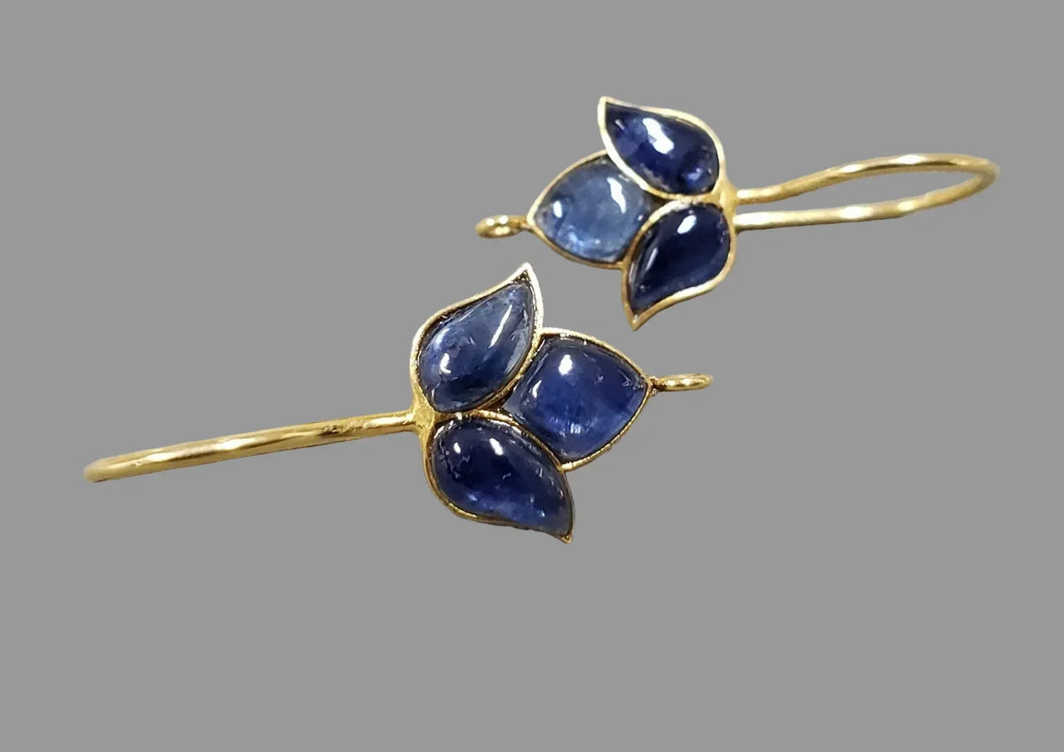 14k Gold Blue Sapphire Leaf Earrings: Handmade Gemstone Jewelry - K Jewelry Accessories