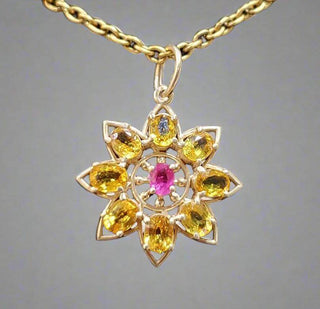 Natural Yellow Sapphire and Ruby 14k Gold Pendant - K Jewelry Accessories
