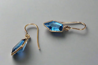14k Gold Swiss Blue Topaz Earrings: Pentagon Bezel Set - K Jewelry Accessories