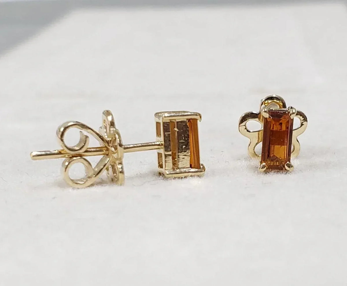 Brandy Tourmaline 14k Gold Stud Earrings: Baguette Gemstone Jewelry - K Jewelry Accessories
