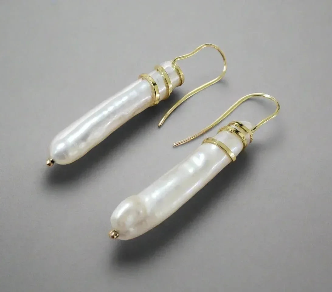 14k Gold Freshwater Pearl Earrings: Wire Wrapped Gemstone Jewelry - K Jewelry Accessories