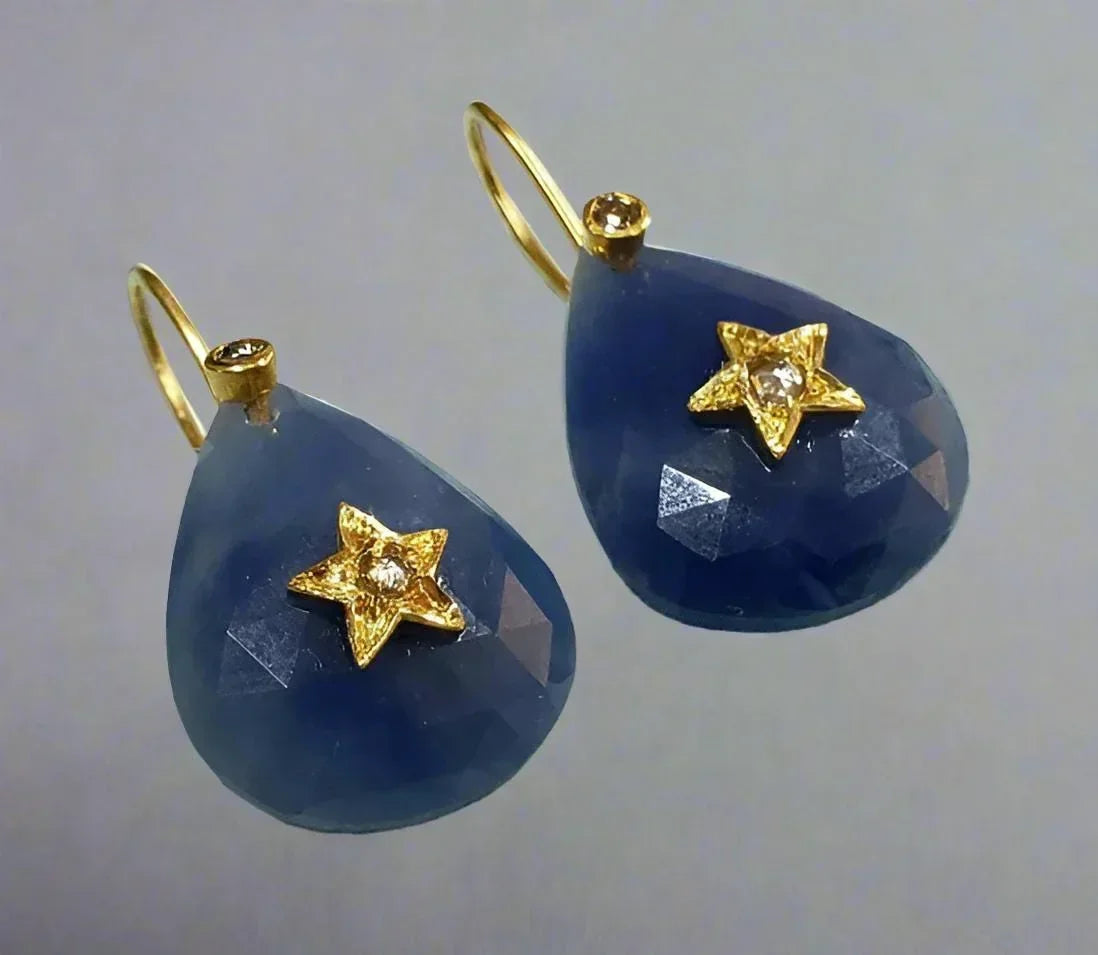 Blue Sapphire Diamond 18k Gold Earrings - K Jewelry Accessories