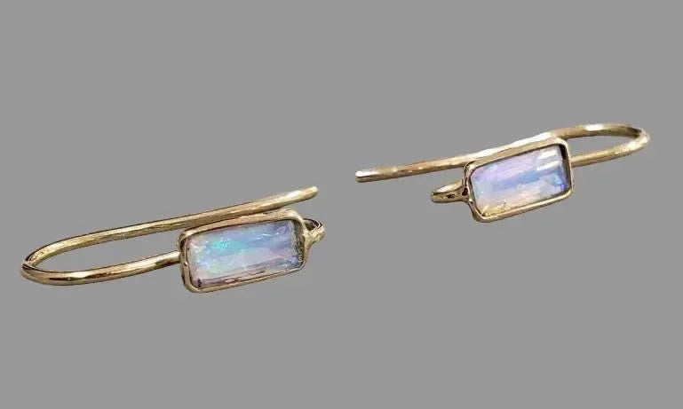 18k Gold Opal Earrings: Baguette Ethiopian Opal - K Jewelry Accessories