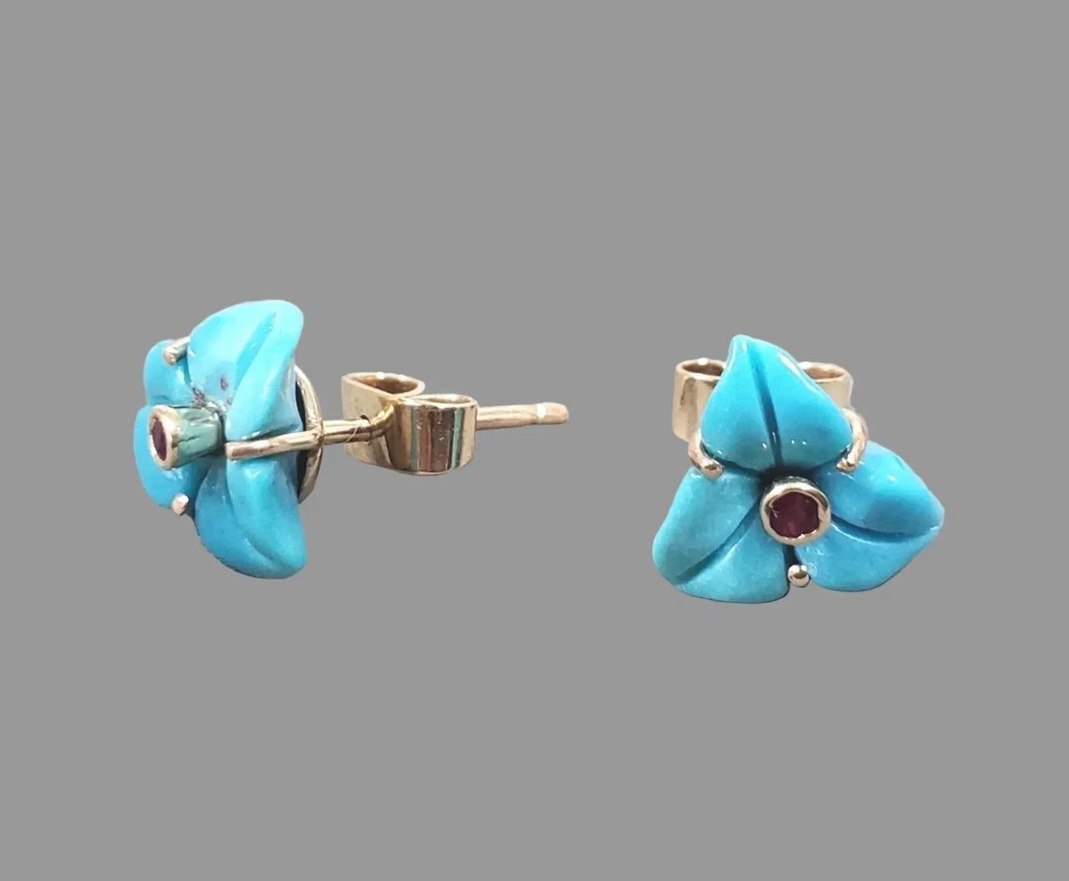 14k Gold Arizona Turquoise Flower Studs: Sleeping Beauty Earrings - K Jewelry Accessories