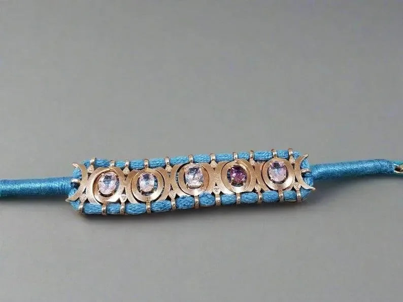 Rose Gold Vermeil Luxury Cord Bracelet - Morganites, Tourmalines & Diamonds Studded - K Jewelry Accessories