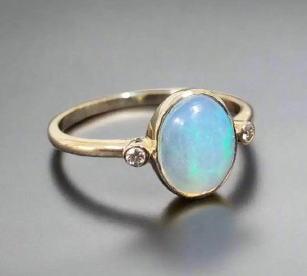 Oval Shape Solid Gold 14k Opal Diamond Ring - K Jewelry Accessories