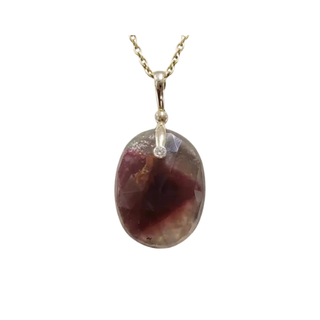 14k Gold Oval Tourmaline with Diamond Pendant Necklace