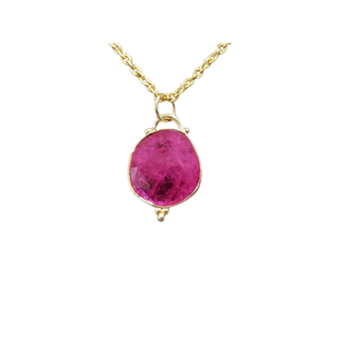 18K Gold Rose Cut Ruby Pendant | Bezel Set Ruby Necklace Charm