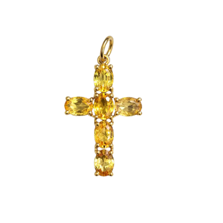 18k Gold Natural Yellow Sapphire Cross Pendant : Jesus Christ Jewelry