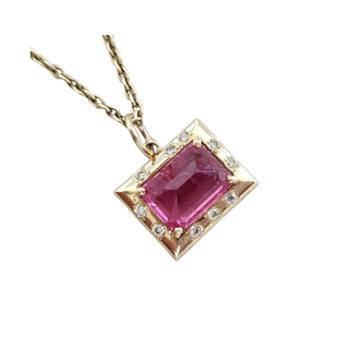14k Gold Pink Tourmaline & Diamond Pendant