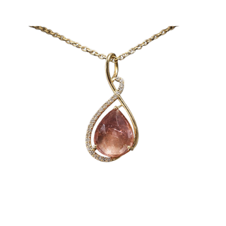 14k Gold Tourmaline Pendant : Brilliant Cut Diamonds Studded