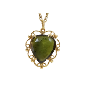 Handmade Natural Green Tourmaline 14K Gold Pendant