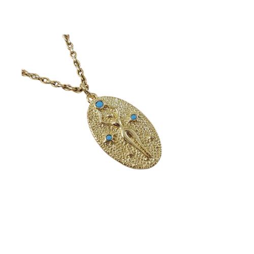 14k Gold Turquoise Pendant: Sleeping Beauty Stone, Art Nouveau Style