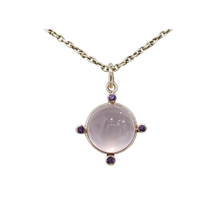 Smooth Rose Quartz and Amethyst Pendant in 14K Gold