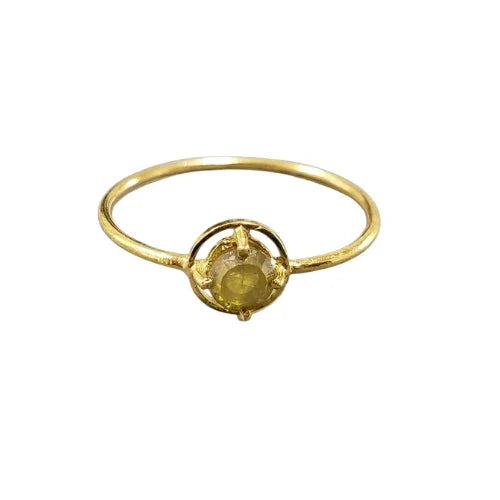 Yellow Diamond Ring: Dainty 18K Gold - Thin Stackable Band