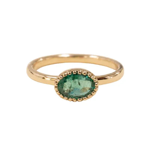 Stacking 14k Gold Oval Emerald Ring, May Birthstone Jewelry